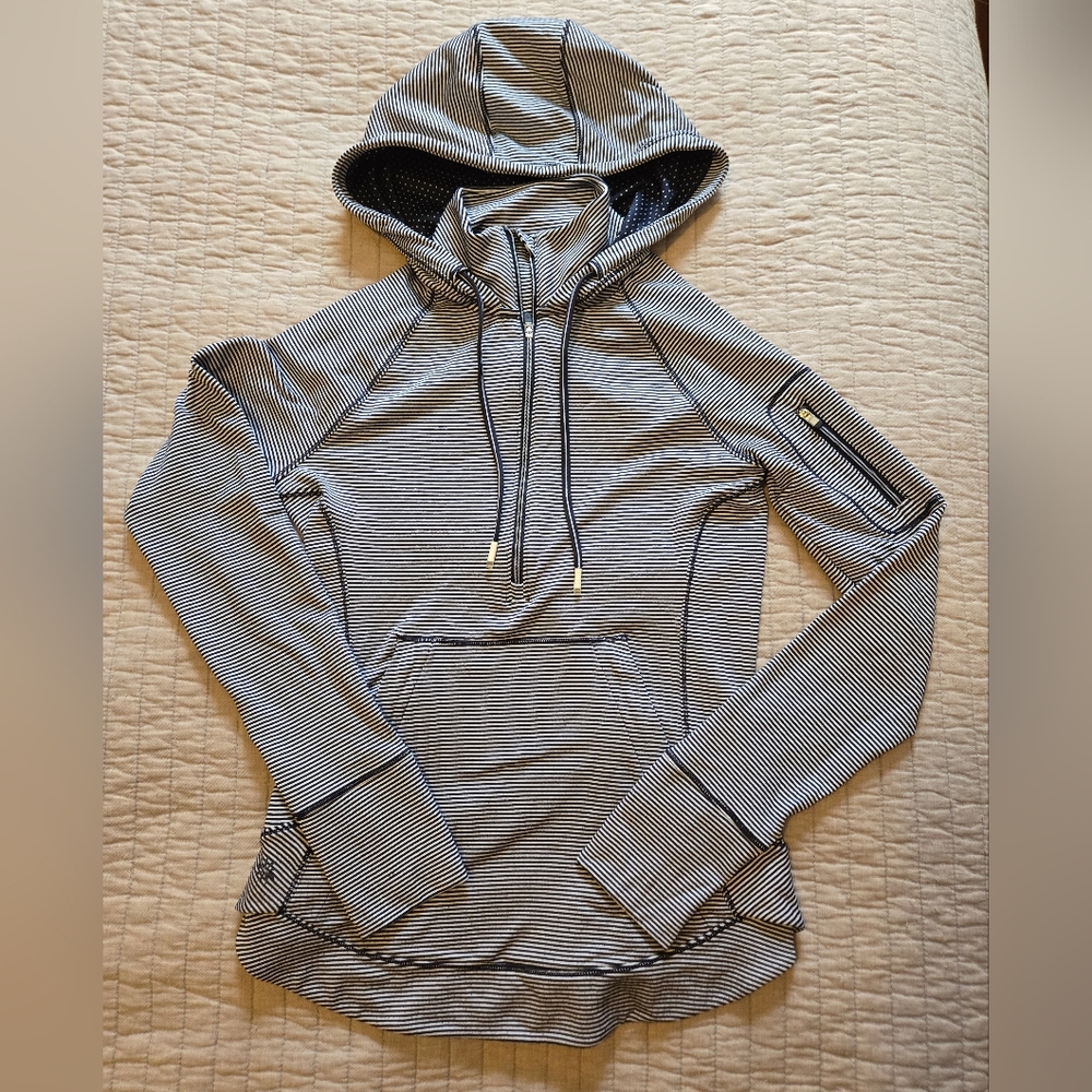 Athleta Women's XXS Quarterzip Hoody - Blue and White Stripes